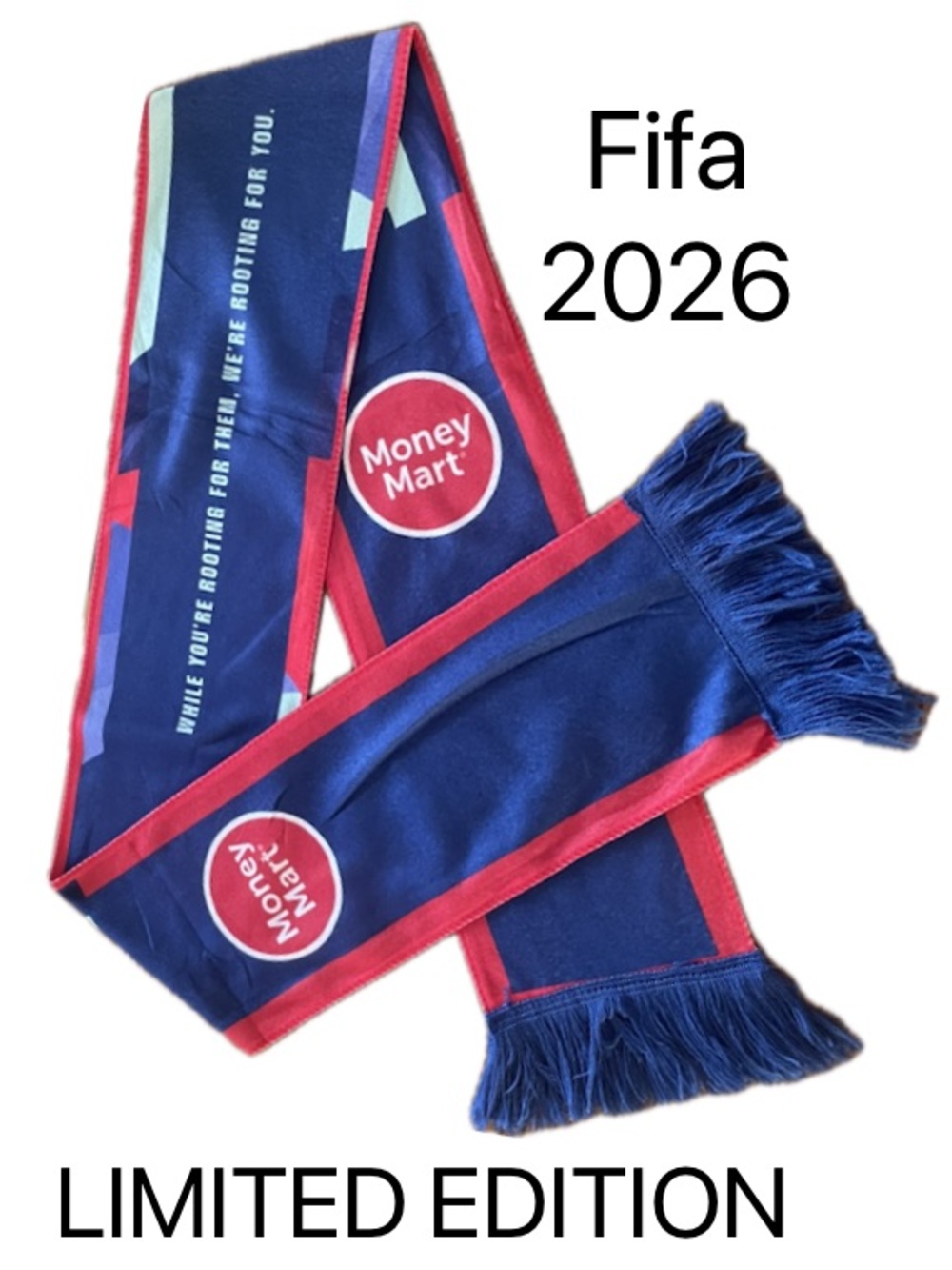 Rare Promotional Money Mart FIFA World Cup 2026 Soccer Scarf UNISEX NWOT